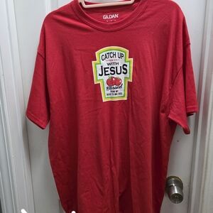 Gildan Red 'Catch Up With Jesus' Tee